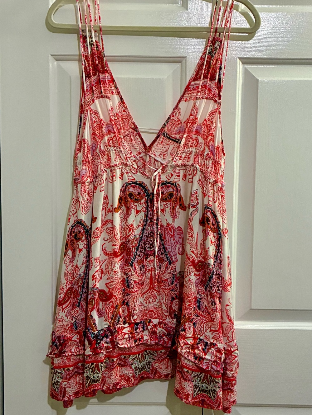 Free People Red Paisley Mini Dress with Cream Base